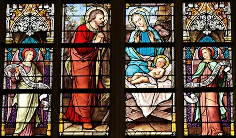Stained glass depicting the Nativity