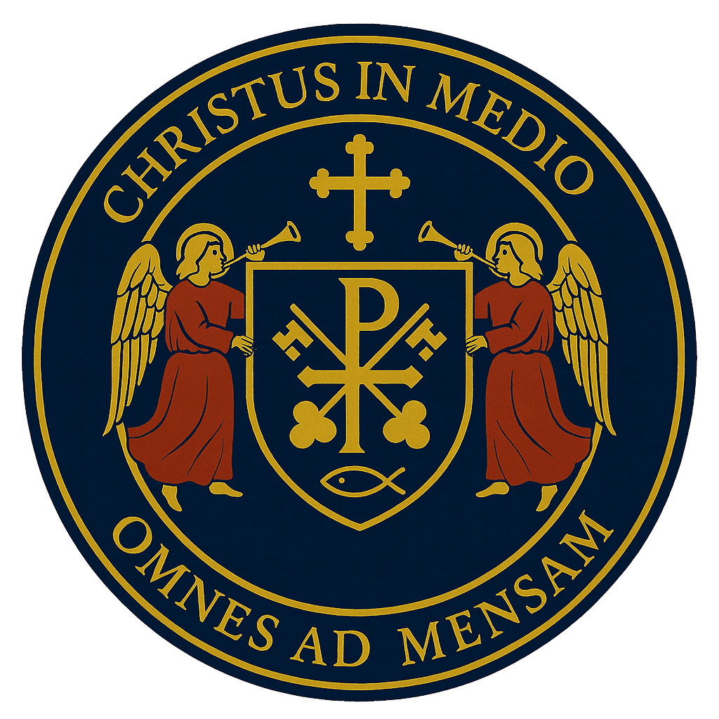 Seal of the Apostolic Old Catholic Mission with Chi-Rho, crossed keys, ichthys, and trumpeting angels. © 2025 Apostolic Old Catholic Mission